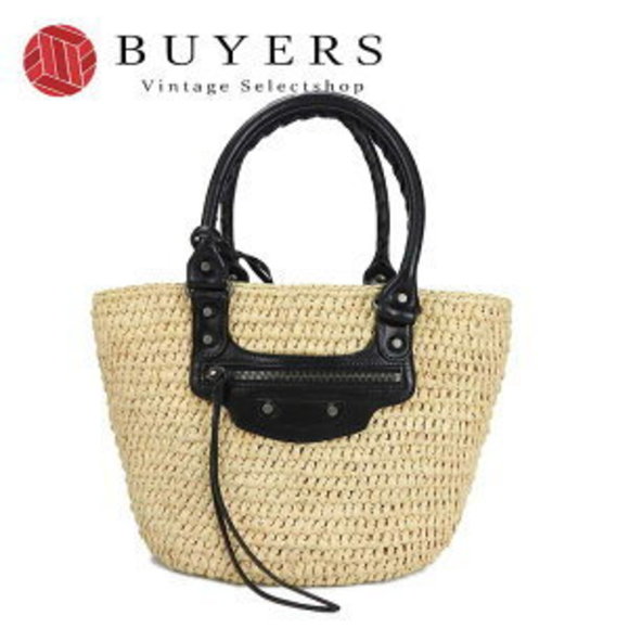 Balenciaga Pannier bag braided black handbag raffia basket mirrored - Picture 1 of 9